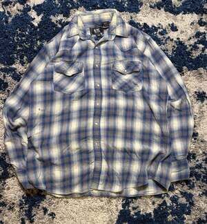 Rock Creek Ranch Long Sleeve Blue Plaid Pearl Snap Western Flannel Shirt XLT